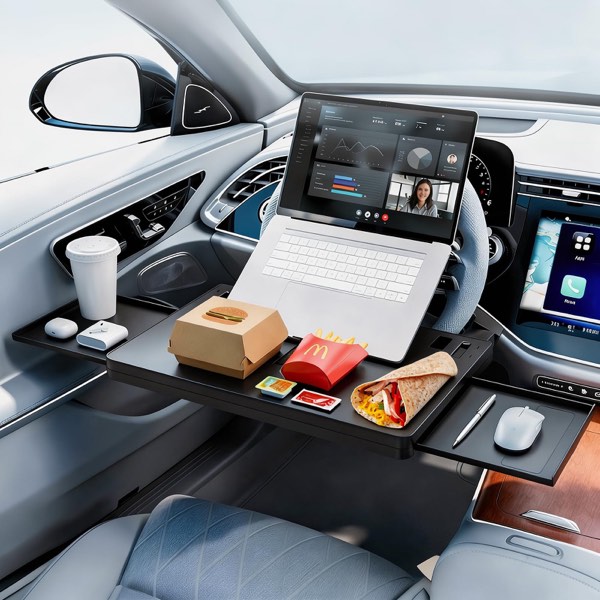 [Upgraded] Car Seat Table with Expandable Tray - Car Desk for Laptop Car Backseat Mount, Car Trays for Eating with Non-Slip Pad/Phone&Tablet Holde, Car Accessories for Writing/Laptop/Dining/Work