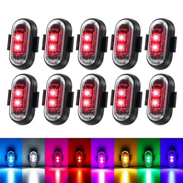 10PCS Wireless LED Strobe Lights with Remote Control,8 Colors IP65 Waterproof Anti-Collision USB Charing Led strobe Light，3 brightness levels Wireless LED Lights for Car Drone Truck Motorcycle Bike